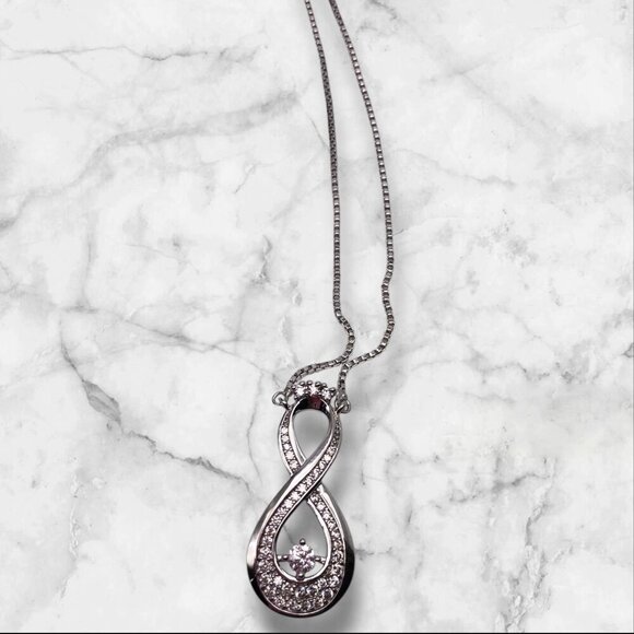Infinity Pendant Necklace With Cubic Zirconia On Sterling Silver Chain For Women - Picture 7 of 11